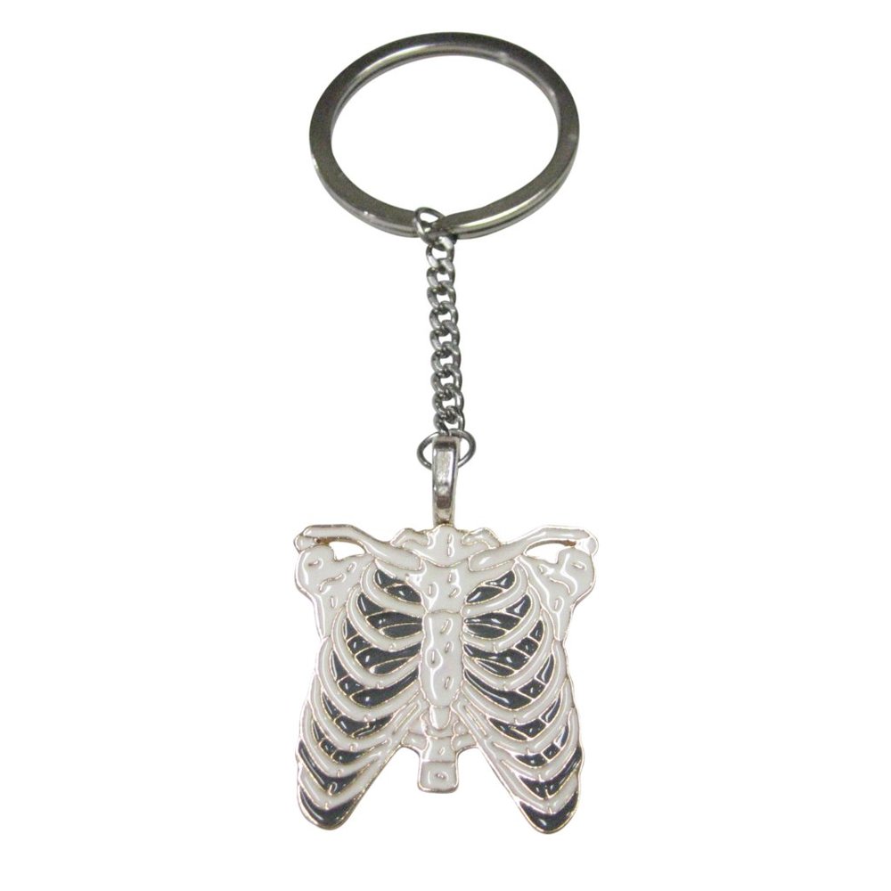 White Toned Anatomical Rib Cage Pendant Keychain